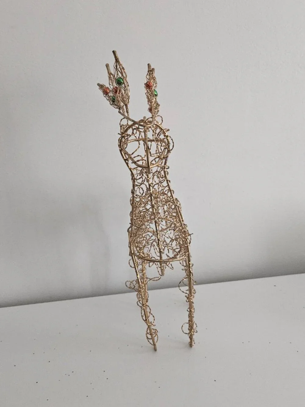 Gold Tone Wire Reindeer with Jingle Bell Antlers